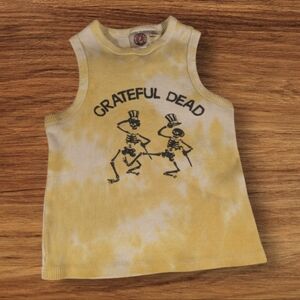 Grateful Dead Tank Top Dancing Skeletons Tie Dye Ribbed Y2K Womens XS Yellow